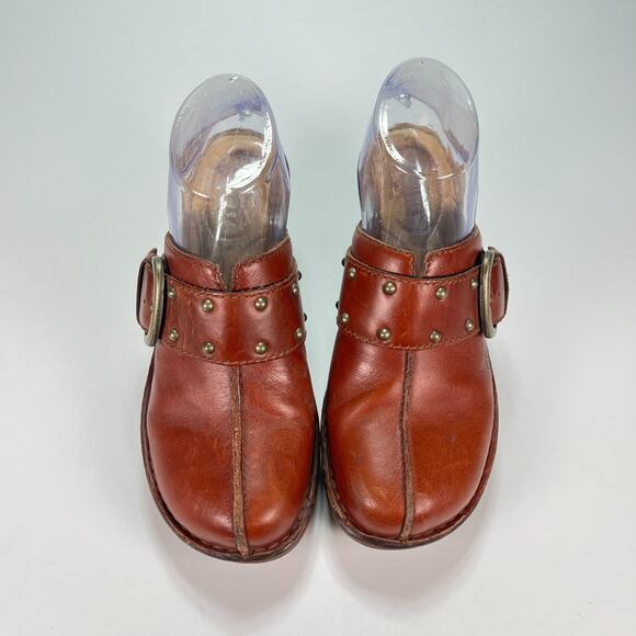 Born Brown Leather Comfort Slip On Chunky Stacked Heel Clog B40826 Womens Size 7 - Picture 3 of 11